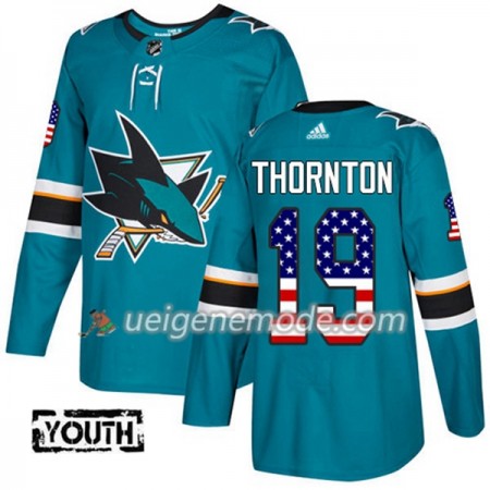 Kinder Eishockey San Jose Sharks Trikot Joe Thornton 19 Adidas 2017-2018 Teal USA Flag Fashion Authentic